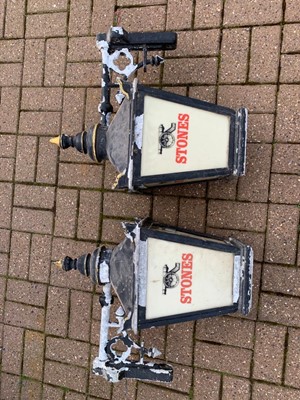 Lot 109 - PAIR OF STONES BEER HANGING LAMPS