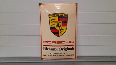 Lot 479 - PORSCHE SALES SERVICE PARTS ENAMEL SIGN 24" X 16"