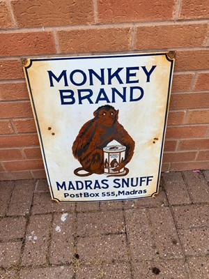 Lot 49 - MONKEY BRAND MADRAS SNUFF ENAMEL SIGN