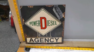 Lot 196 - POWER DIESEL AGENCY ENAMEL SIGN 14" X 14"