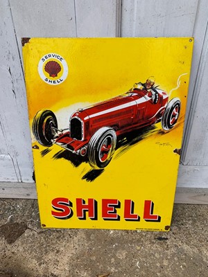 Lot 89 - SHELL RACING CAR ENAMEL SIGN 16" X 22"