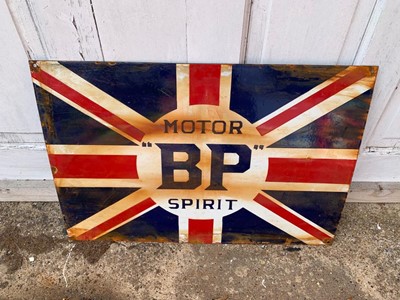 Lot 105 - BP MOTOR SPIRIT FLAG ENAMEL SIGN 16" X 24"