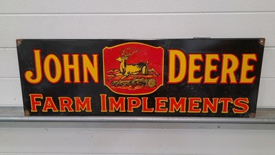 Lot 132 - ORIGINAL JOHN DEERE FARM IMPLEMENTS ENAMEL SIGN 12" X 35"