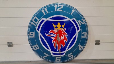 Lot 62 - HANDMADE SCANIA LOGO CLOCK 32" DIAMETER