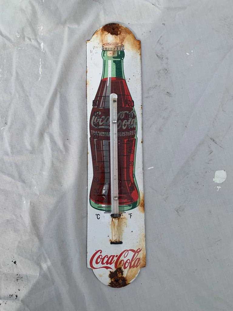 Lot 470 - COCA COLA THERMOMETER ENAMEL SIGN 12" X 3.5"
