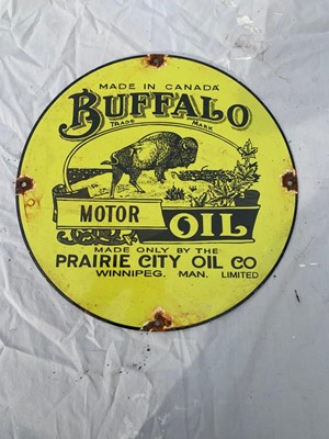 Lot 495 - BUFFALO MOTOR OIL ENAMEL SIGN 12" DIA