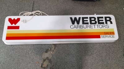 Lot 68 - WEBER CARBURETTORS SALES & SERVICE LIGHT-UP SIGN  61" X 16"