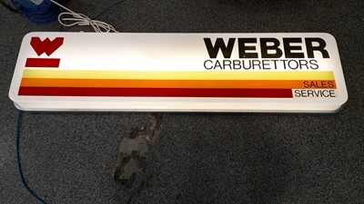 Lot 68 - WEBER CARBURETTORS SALES & SERVICE LIGHT-UP SIGN  61" X 16"