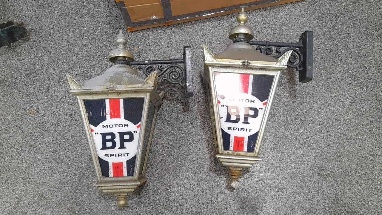 Lot 155 - PAIR OF BP MOTOR SPIRIT WALL MOUNTED LIGHTS
