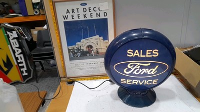 Lot 271 - FORD ART DECO WEEKEND FRAMED POSTER & FORD SALES & SERVICE PLASTIC LIGHT UP GLOBE