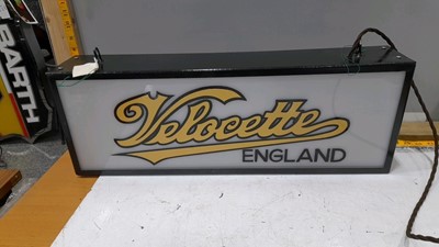 Lot 200 - VELOCETTE ENGLAND  LIGHT UP SIGN 25"X9"