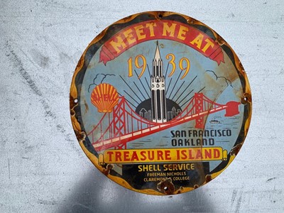 Lot 145 - SHELL 1939 TREASURE ISLAND ENAMEL SIGN 12" DIA