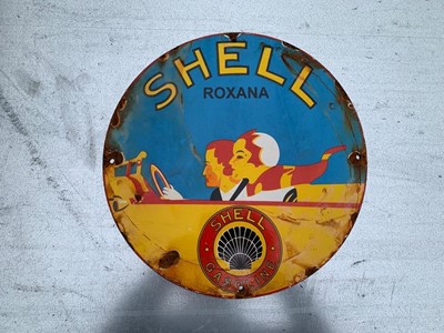 Lot 149 - SHELL ROXANA GASOLINE ENAMEL SIGN  12" DIA