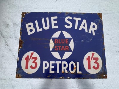 Lot 391 - BLUE STAR PETROL ENAMEL SIGN   14" X 11"