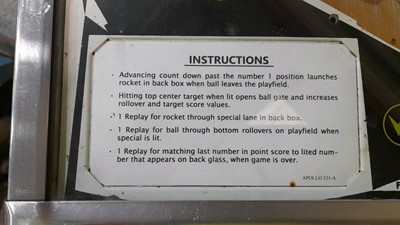 Lot 24 - APOLLO 1967 PINBALL MACHINE IN ORIGINAL CONDITION