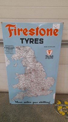 Lot 94 - FIRESTONE TYRES ENGLAND & WALES METAL SIGN  48" X 29"