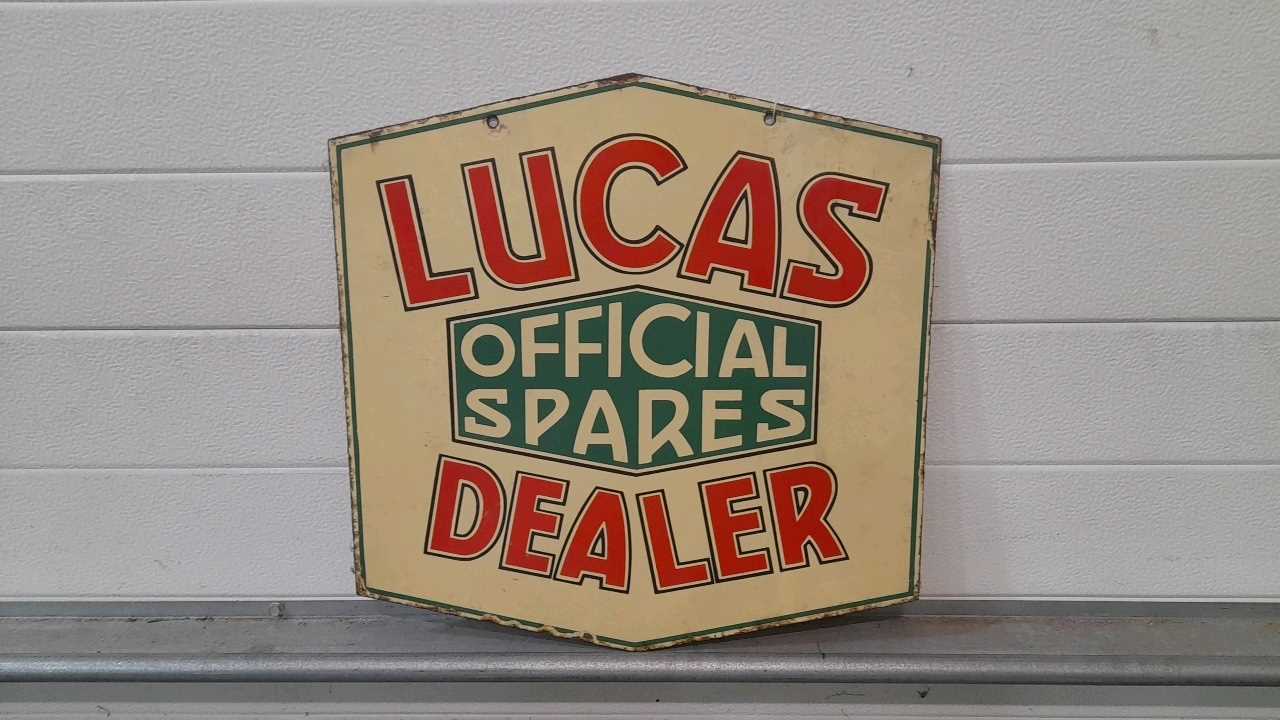 Lot 62 - LUCAS OFFICIAL SPARES DEALER SIGN DOUBLE SIDED 18" X 18"