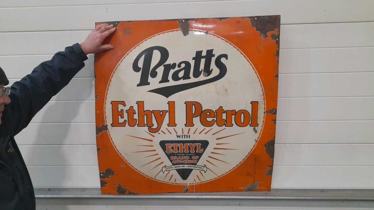 Lot 73 - PRATTS ETHYL PETROL ENAMEL SIGN 36" X 36"