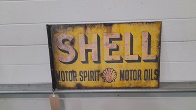 Lot 78 - SHELL MOTOR SPIRIT MOTOR OIL DOUBLE SIDED HANGING SIGN  24" X 15"