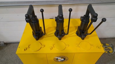 Lot 38 - NATIONAL BENZOLE 3 PUMP OIL TANK ( RESTORED  PAINTED YELLOW )