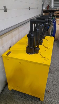 Lot 38 - NATIONAL BENZOLE 3 PUMP OIL TANK ( RESTORED  PAINTED YELLOW )