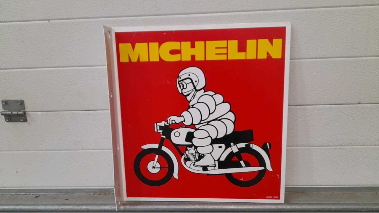 Lot 471 - RED MICHELIN M/CYCLE DOUBLE-SIDED HANGING SIGN 18" X 18"