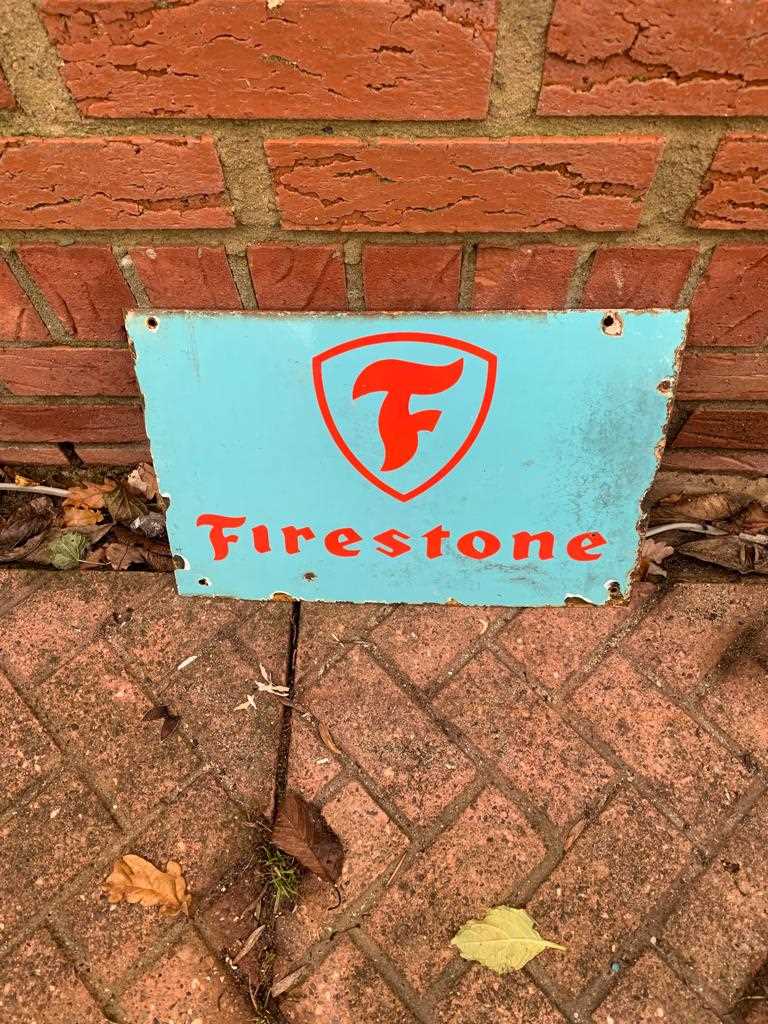 Lot 34 - FIRESTONE SMALL ENAMEL SIGN 16" x 10"