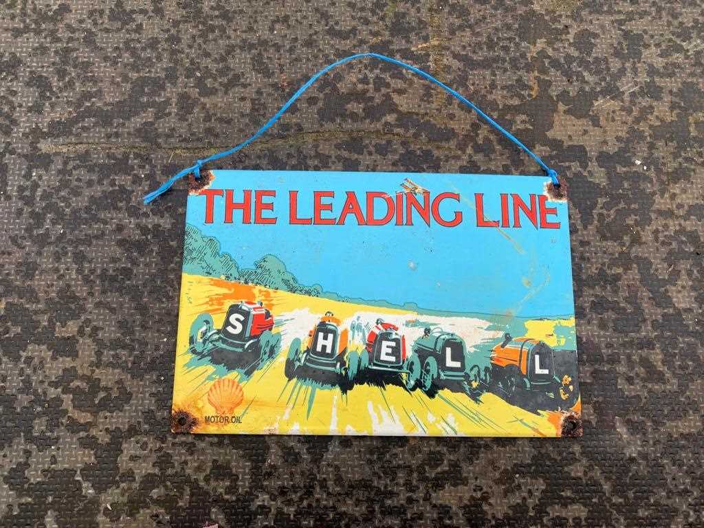 Lot 97 - SHELL THE LEADING LINE ENAMEL SIGN  12" X 8"