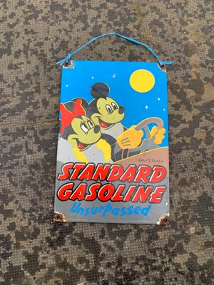 Lot 130 - MICKEY MOUSE STANDARD GASOLINE ENAMEL SIGN  12" x 8"