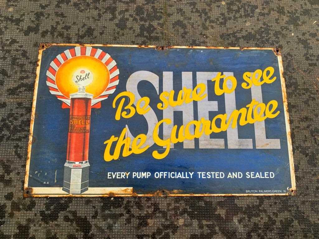 Lot 142 - SHELL GUARANTEE ENAMEL SIGN  20" x 12"