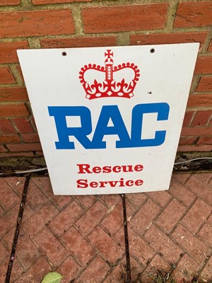Lot 206 - RAC RESCUE SERVICE DOUBLE SIDED ENAMEL SIGN  25" x 21"