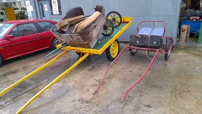 Lot 191 - TUB & WHEELS, HORSE DRAWN FLAT CART (YELLOW), AND HORSE DRAWN EXERCISE CART
