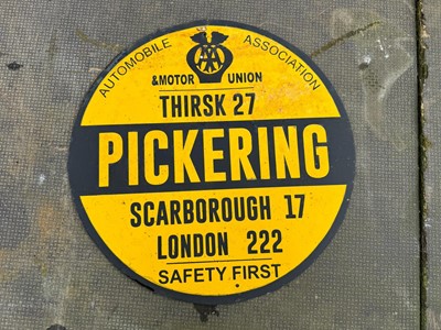 Lot 131 - AA ROUND PICKERING ROAD MILEAGE  SIGN  15" DIA