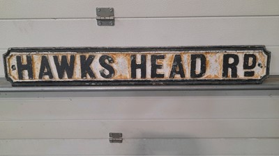 Lot 27 - CAST IRON SHEFFIELD STREET SIGN  HAWKS HEAD ROAD  39" X 7"