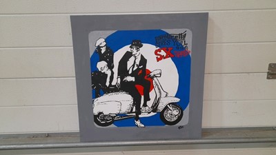 Lot 673 - HAND PAINTED LAMBRETTA ON CANVAS 20" X 20"