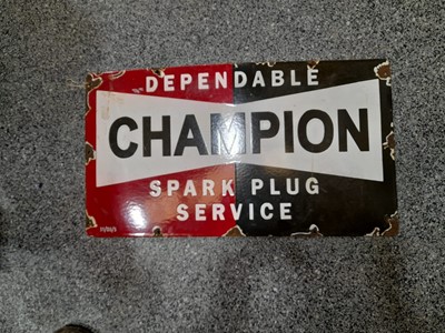 Lot 444 - CHAMPION SPARK PLUG SERVICE ENAMEL SIGN 23.5" X 13"