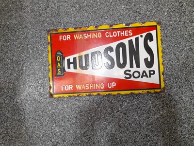 Lot 474 - HUDSONS SOAP ENAMEL SIGN  15" X 9"