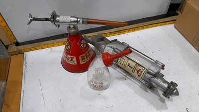 Lot 18 - UPPER CYLINDER REDEX LUBRICATOR REDEX GUN + LUCAS BATTERY FILLER BOTTLE