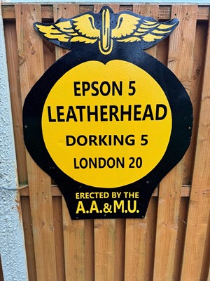 Lot 438 - AA ROUND LEATHERHEAD STYLE METAL SIGN 34" X 27"