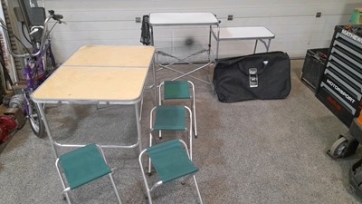 Lot 691 - FOLDING CAMPING KITCHEN & TABLE + 4 STOOLS
