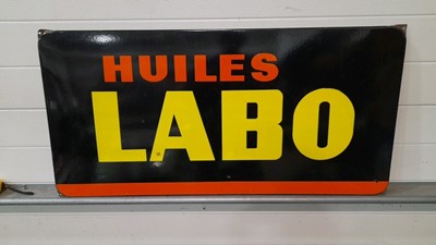 Lot 737 - HUILES LABO ENAMEL SIGN 38.5" x 18.5" - ALL PROCEEDS TO CHARITY