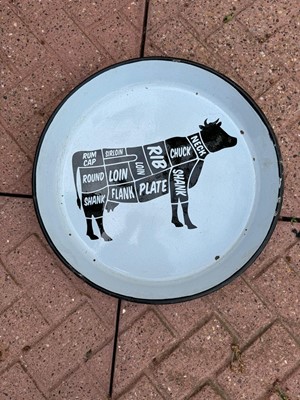 Lot 382 - BUTCHERS ENAMEL TRAY SIGN 16" DIA