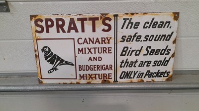 Lot 432 - SPRATT ENAMEL SIGN 18" X 9"