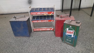 Lot 281 - LUCAS CABLE TROLLEY AND x3 OIL CANS