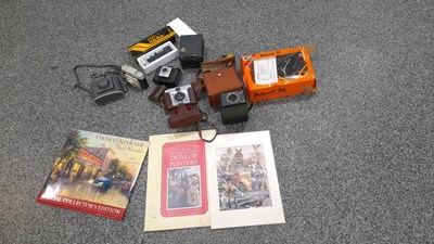Lot 353 - 8 X VINTAGE CAMERAS , DUNLOP POSTER & KINKADE CALENDAR