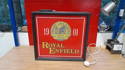 Lot 333 - ROYAL ENFIELD LIGHT UP SIGN 21" X 23"