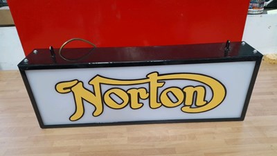 Lot 15 - NORTON DOUBLE SIDED CREAM LIGHT UP SIGN 25" X 9"