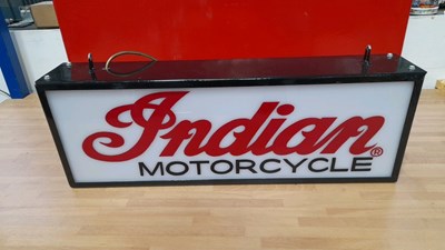 Lot 35 - INDIAN MOTORCYCLES DOUBLE SIDED LIGHT UP SIGN 25" X 9"