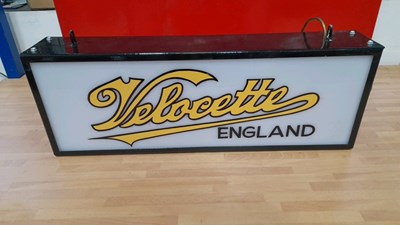 Lot 83 - VELOCETTE DOUBLE SIDED LIGHT UP SIGN 25" X 9"