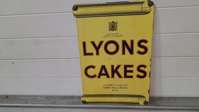 Lot 27 - LYONS CAKES DOUBLE SIDED ENAMEL SIGN 21" X 15"